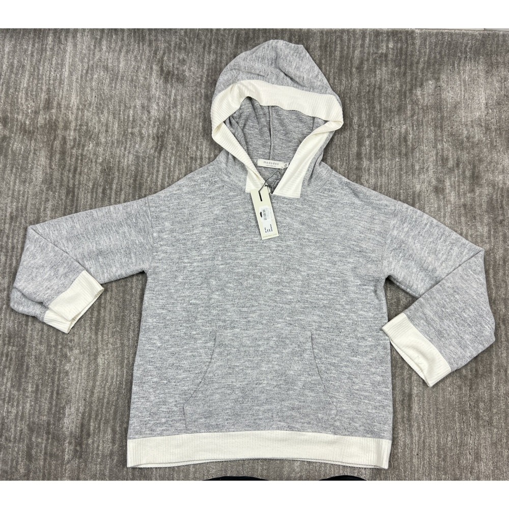 Mododoc Hoodie Women XS Grey Drop Shoulder Pulloverโ Ribbed Trim 459-82205 NEW
